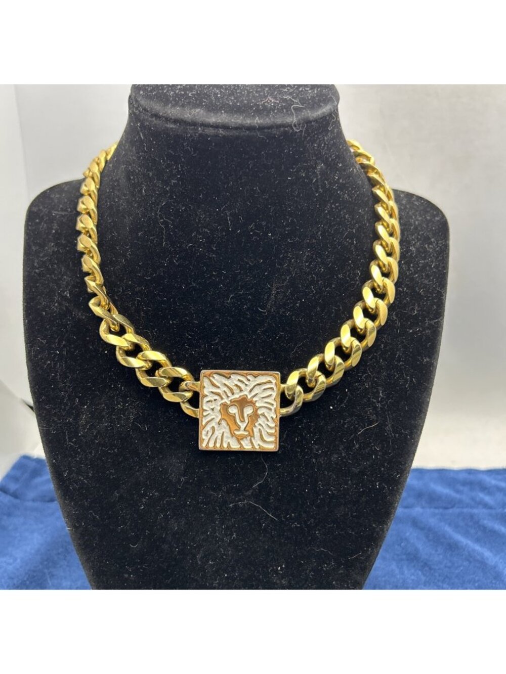Vintage Couture Iconic Lion Signature Anne Klein Necklace Square Lion Pendant